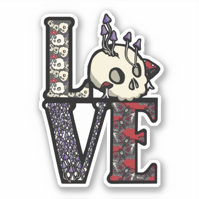 Liebe Skulls und Pilzsticker Aufkleber (Vorderseite)