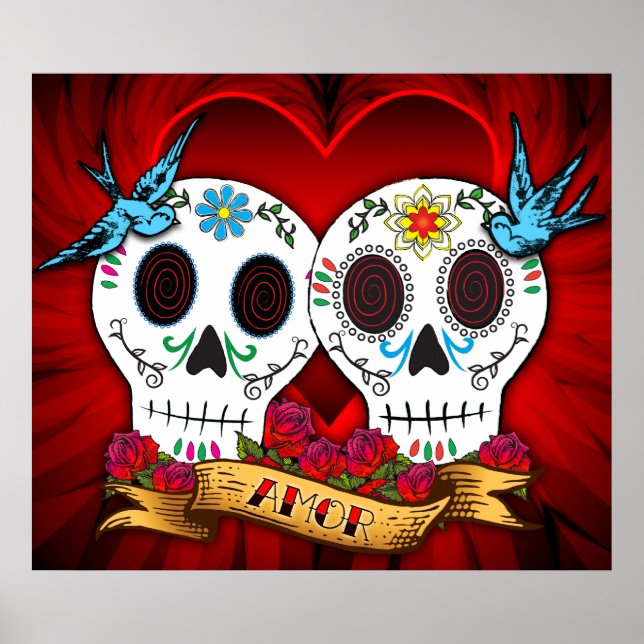 Liebe Skulpturen mit Bluebirds Poster/Print Poster (Vorne)