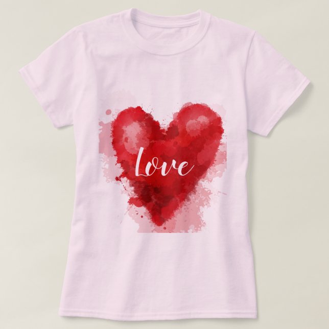 Liebe Slogan Rotes Aquarellherz Valentine T-Shirt (Design vorne)