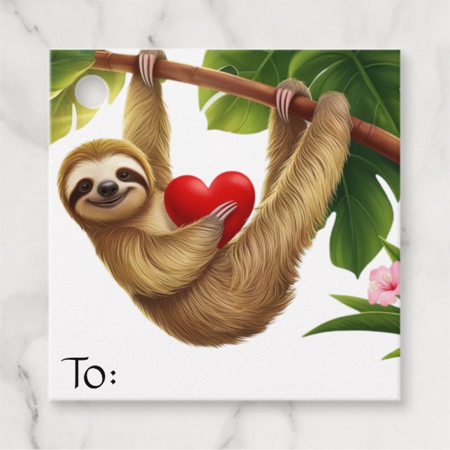 Liebe Sloth Holding Herz Hängen in Tree Valentine Geschenkanhänger (Vorderseite)
