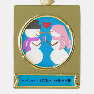 Liebe & Snowpeople - Blaugrün: Banner-Ornament Gold