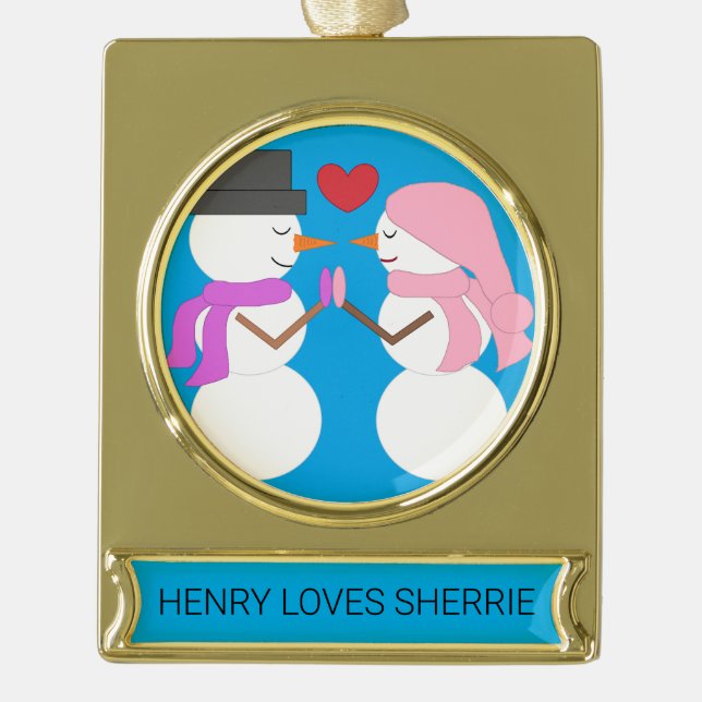 Liebe & Snowpeople - Blaugrün: Banner-Ornament Gold (Vorderseite)