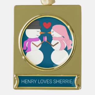 Liebe & Snowpeople - Deep Sea Blue: Banner-Ornament Gold