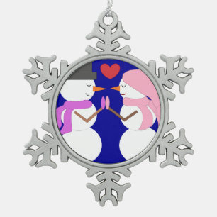 Liebe & Snowpeople: Dunkelblau Schneeflocken Zinn-Ornament