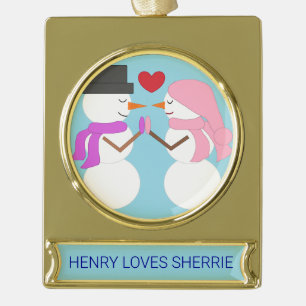 Liebe & Snowpeople - Light Blue: Banner-Ornament Gold