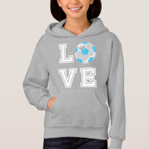 Liebe Soccer - Baby Blue und White Hoodie