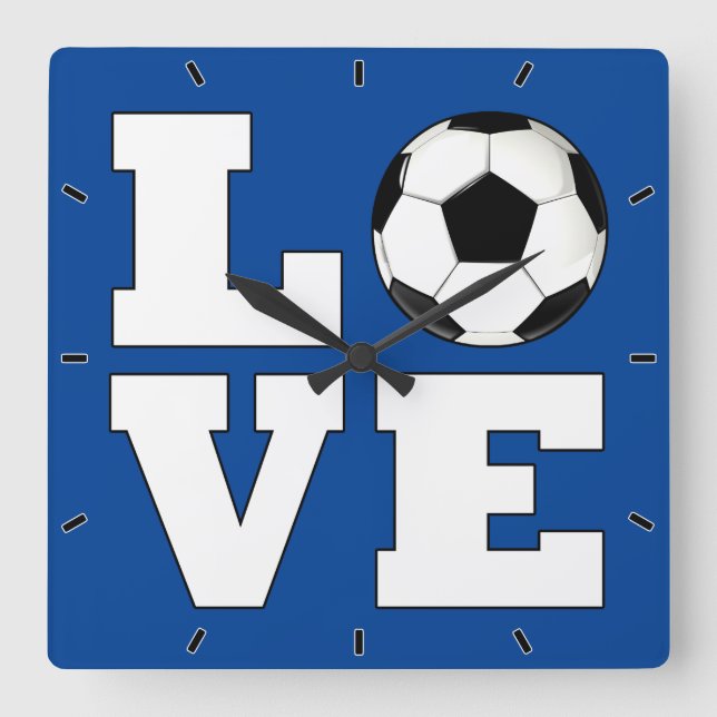 LIEBE Soccer (Fußball) - Kundenspezifischer Teamfa Quadratische Wanduhr (Vorderseite)