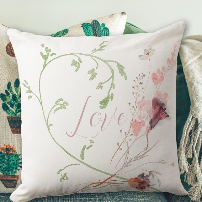 Liebe Soft Watercolor Blume Romantisch Kissen (Love Soft Watercolor Flowers Romantic Throw Pillow ©Susanne Sachers - Sunny Mind Design)