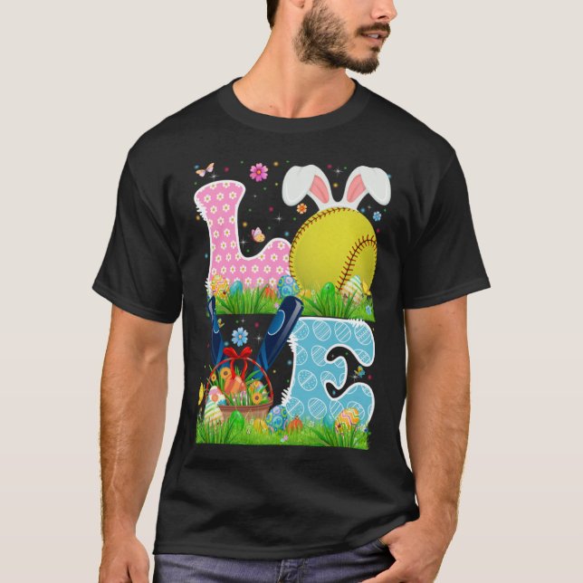 Liebe Softball Ball & Bats Bunny Oars Osterhof Bal T-Shirt (Vorderseite)
