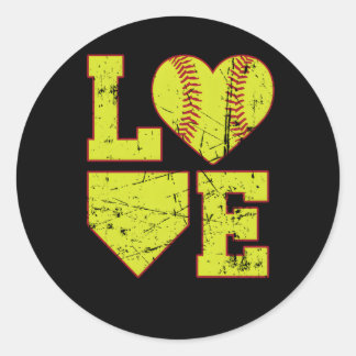 Liebe Softball für Runder Aufkleber