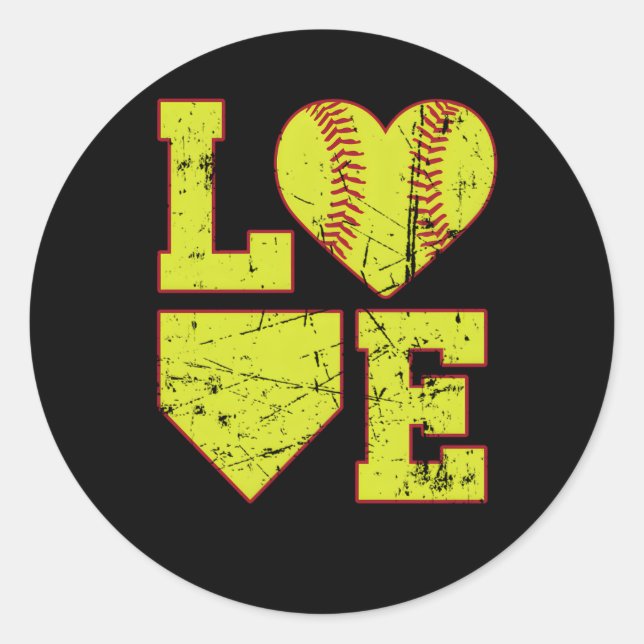 Liebe Softball für Runder Aufkleber (Vorderseite)