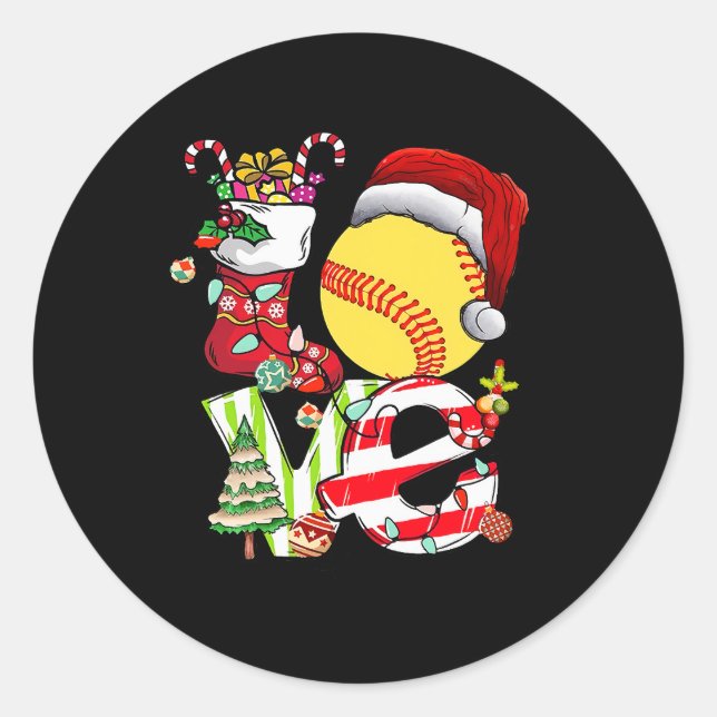 Liebe Softball Weihnachtsmannmütze Teen Girls Frau Runder Aufkleber (Vorderseite)