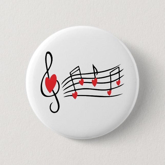 LIEBE SONG MUSIKNOTEN NIEDLICH RED SCHWARZ-WEISS F BUTTON (Vorderseite)