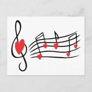 Liebe SONG MUSIKNOTEN NIEDLICH RED SCHWARZ-WEISS F Postkarte