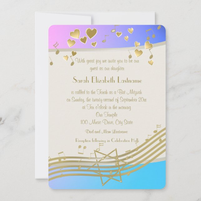 Liebe Songs Bat Mitzvah Einladung (Rückseite)