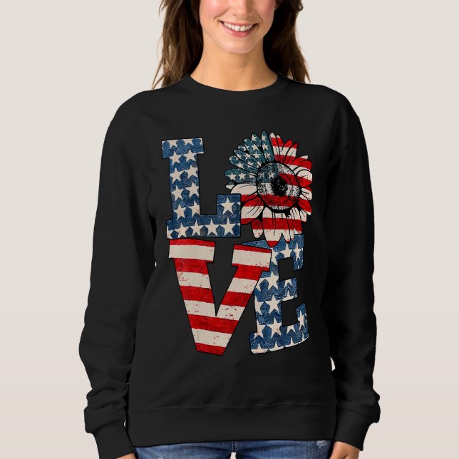 Liebe Sonnenblume US-Flagge stolz auf den 4. Sweatshirt (Vorderseite)