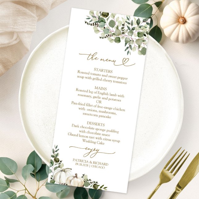 Liebe Sonnenblumenkürbis Hochzeitsmenükarten falle Menükarte (Von Creator hochgeladen)