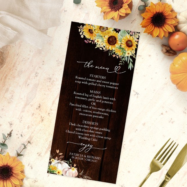 Liebe Sonnenblumenkürbis Hochzeitsmenükarten falle Menükarte (Von Creator hochgeladen)