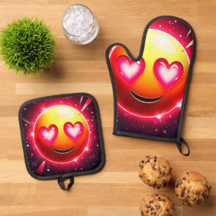Liebe Sparkle Emoji Hearts Ofenhandschuh & Topflappen-Set