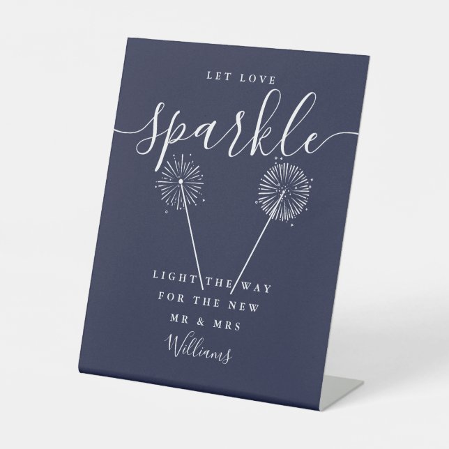 Liebe Sparkle Navy Blauer Signaturskript gelassen Sockelschild (Vorderseite)