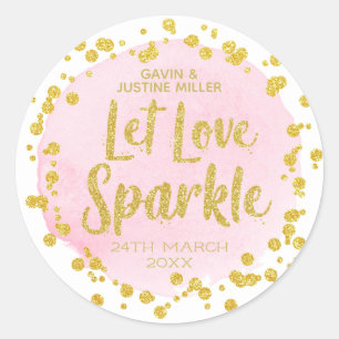 Liebe Sparkle Pink mit goldener Confetti-Hochzeit Runder Aufkleber