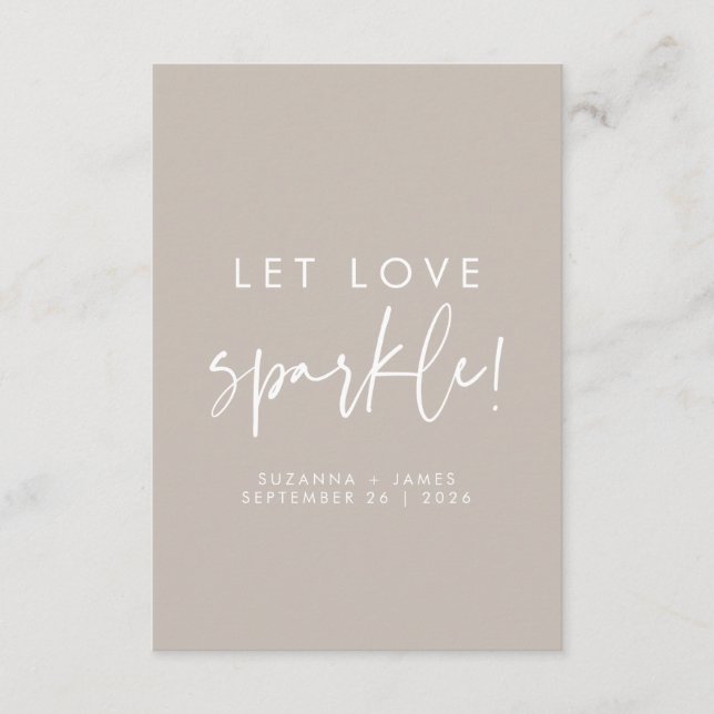 Liebe Sparkle Taupe Wedding Sparkler Tag gelassen (Vorderseite)