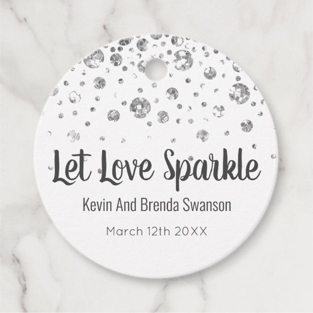 Liebe sparkle weiß und silber Confetti Wedding Geschenkanhänger (Vorderseite)