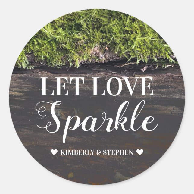 Liebe Sparkle Woodland Rustikale Hochzeit Runder Aufkleber (Vorderseite)