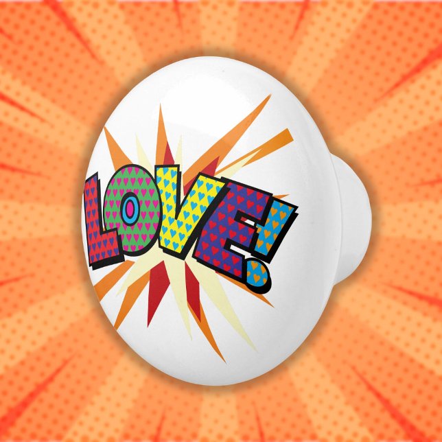 LIEBE Spaß Cooles Retro Comic Pop Art Keramikknauf (LOVE Fun Cool Retro Comic Book Pop Art Ceramic Knob)
