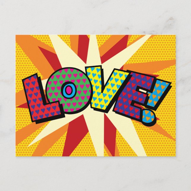 LIEBE Spaß farbenfrohe moderne Typografie Ankündigungspostkarte (Vorderseite)