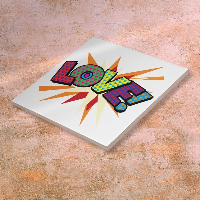 LIEBE Spaß Farbiges Comic Pop Kunst, Dichtung und  Fliese (LOVE Fun Colorful Comic Book Pop Art Ceramic Tile)