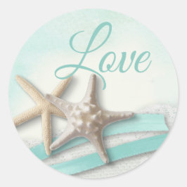 Liebe Starfish und Türkis Ribbon Runder Aufkleber