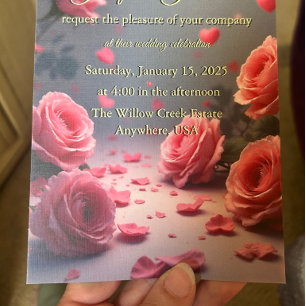 Liebe steht in Blüte Rosa Rosen Romantische Hochze Einladung