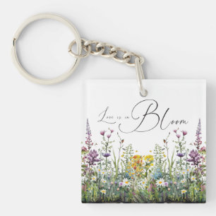 Liebe steht in voller Blüte Wildblumen-Hochzeitsdu Schlüsselanhänger