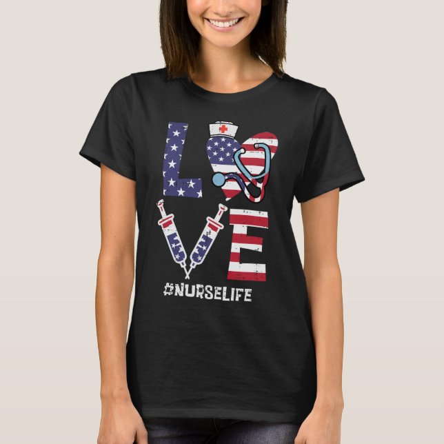 Liebe Stethoscope Nurse 4. Juli Krankenpflege T-Shirt (Vorderseite)