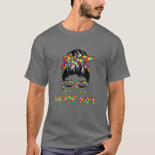 LIEBE Stethoscope Nurse Life Messy Bun Mama Autism T-Shirt