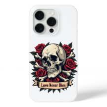 Liebe stirbt nie Schädel und Rose