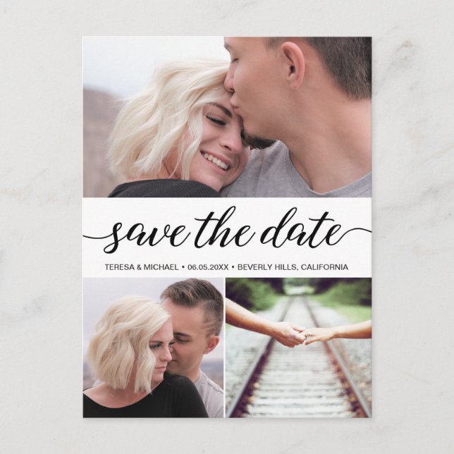 "Liebe Story" Custom Foto Save the Date Hochzeit Postkarte (Vorderseite)