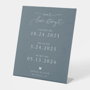 Liebe Story Heart Steel Blue Wedding Timeline Sockelschild