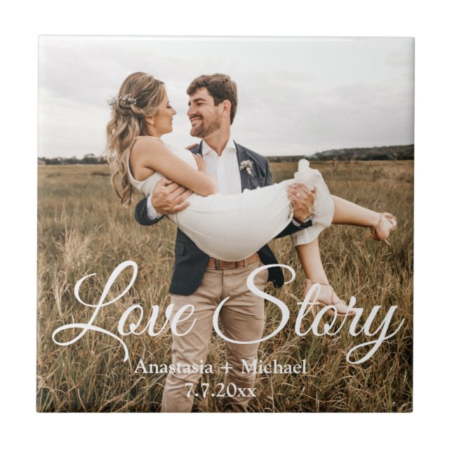 Liebe-Story, Hochzeitstag Foto stilvoll Fliese (Vorderseite)