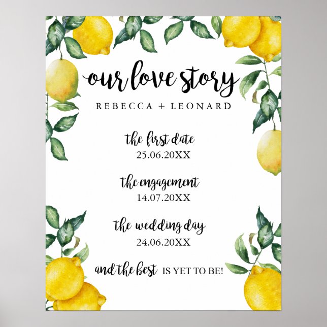 Liebe Story Timeline Hochzeit Zitronen Sommerzeich Poster (Vorne)