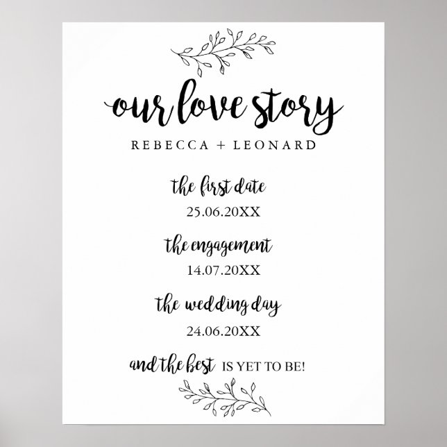 Liebe Story Timeline Hochzeitszeichen rustikale bo Poster (Vorne)