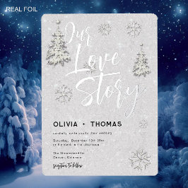 Liebe Story Winter Wonderland Schneeflocken Hochze Folieneinladung