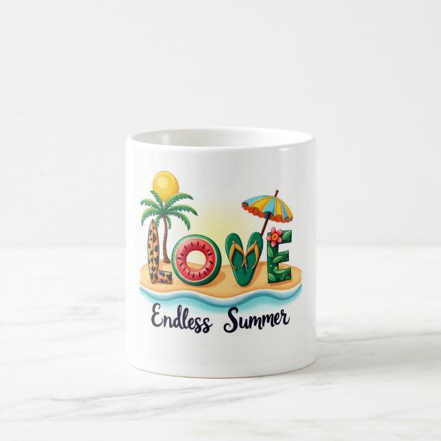 Liebe-Strand-Sommer-Elemente Cartoon-Tasse Kaffeetasse (Mittel)