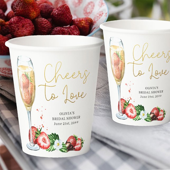 Liebe Strawberry und Champagne Pappbecher (Cheers to Love paper cups from my Strawberries and Champagne bridal shower collection)