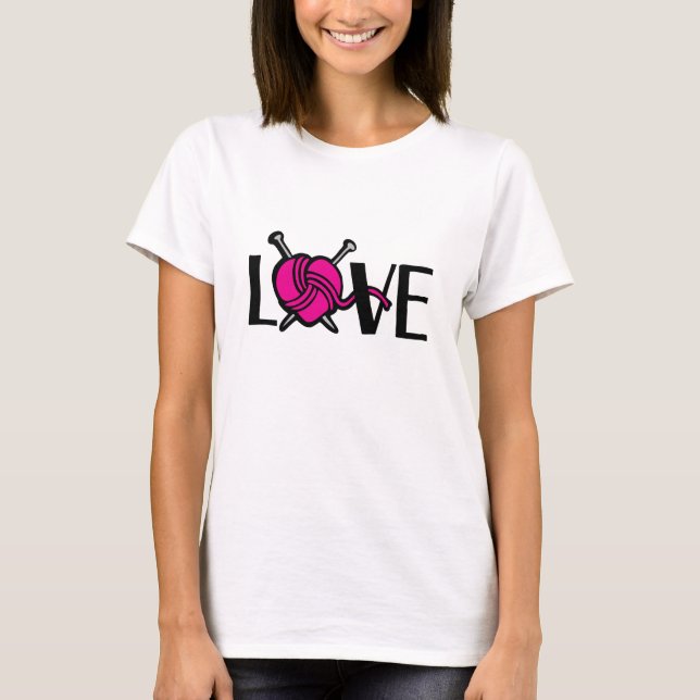 Liebe strickt rosa schwarzen grafischen Slogan T - T-Shirt (Vorderseite)