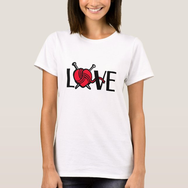 Liebe strickt rot schwarzen grafischen Slogan T -  T-Shirt (Vorderseite)