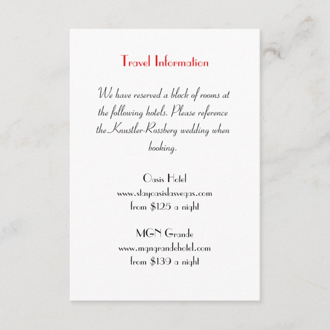 Liebe Struck Las Vegas Wedding Extra Info Card Begleitkarte (Vorderseite)