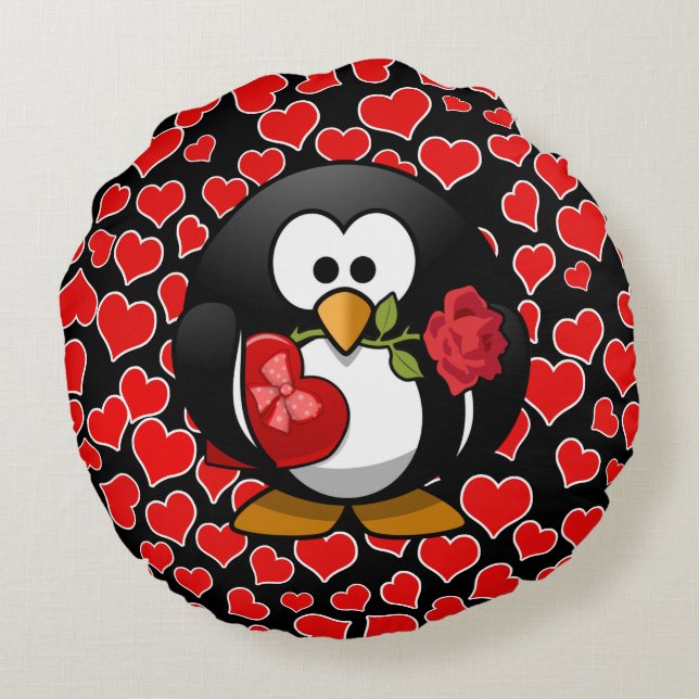 Liebe Struck Penguin Valentine Rundes Kissen (Rückseite)