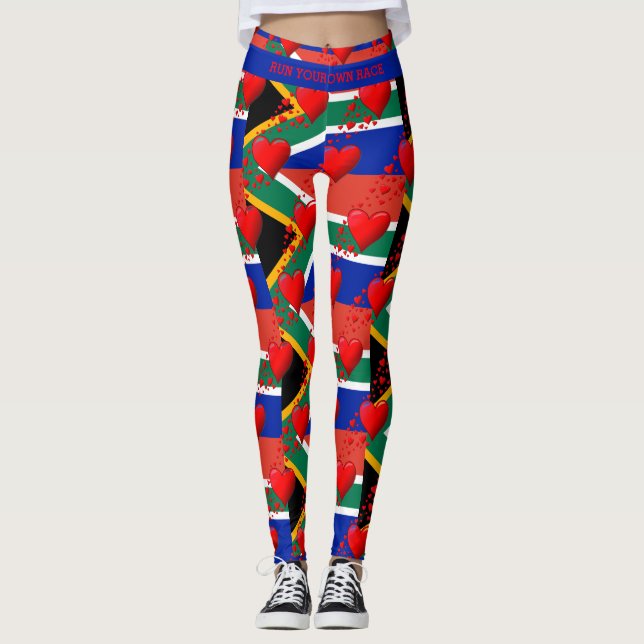 LIEBE SÜDAFRIKA Rote Herzen führen Ihre RACE Custo Leggings (Vorderseite)